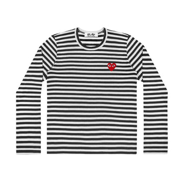 Comme des Garçons Play Striped Longsleeve Red Heart Emblem Black