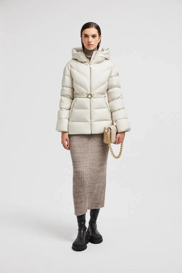 Doudoune courte Brosse à capuche et matelassage diagonal Moncler Blanc